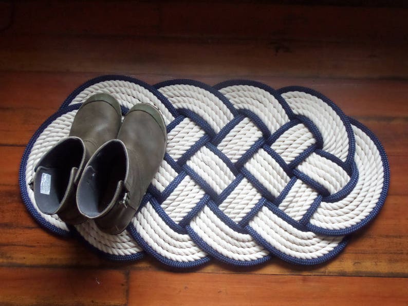 Off White Navy Accented Rope Mat Rug 32x 14 Tightly Woven - Etsy
