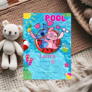Editable Stitch Party Invitation, Birthday Pool Invite Lilo & Stitch Party Invite Template Printable Pool Birthday, Instant Download
