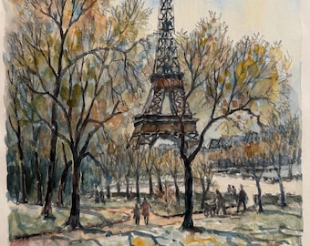 Pierre Eugène Cambier (1914–2000) Acuarelas originales, firmadas, “París - La Tour Eiffel”
