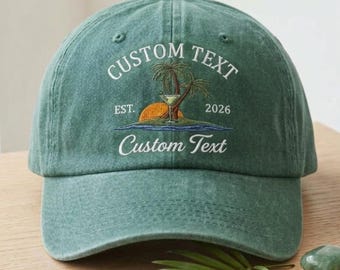 Embroidered Personalized Vacation Hat, Custom Family Trip Embroidered Dad Hat, Tropical Island Travel Cap, Matching Family Vacation Hat