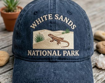 White Sands National Park Lizard Embroidered Hat, Vintage Washed Dad Cap, Desert Landscape Outdoor Adventure Baseball Cap