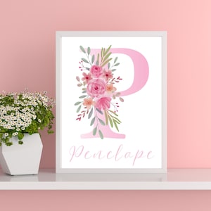 Personalised flower initial print with name