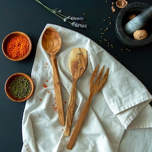 Olive Wood Utensil Set | Handcrafted Spoons, Forks, Spatulas and Ladles | Natural & Sustainable Kitchenware