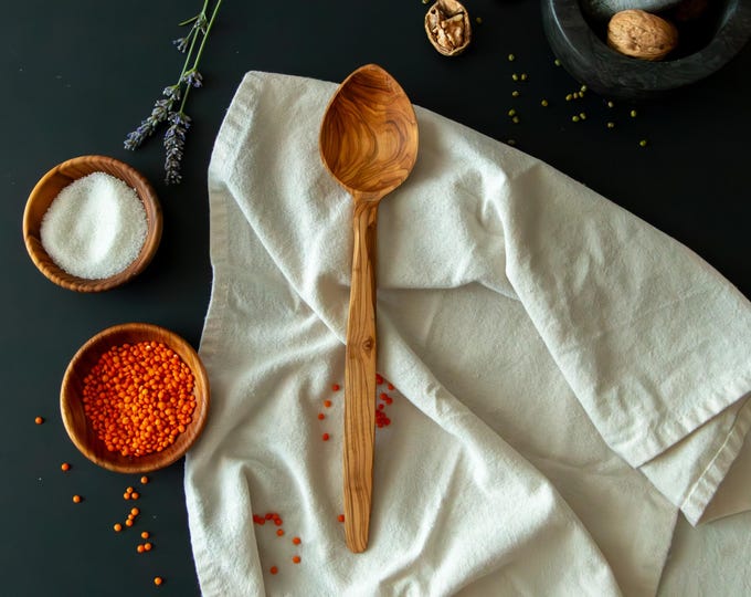 Handmade Olive Wood Serving Spoon Set (3) | Large Wooden Ladles for Cooking and Serving