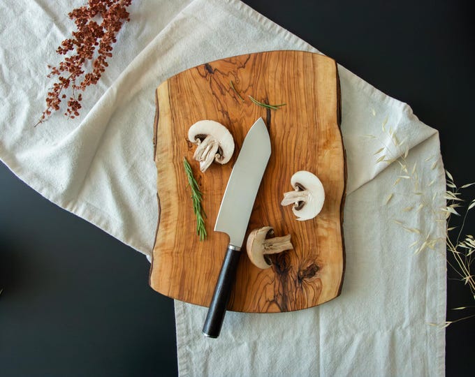 Handmade Olive Wood Serving and Cutting Board – Rustic Wooden Charcuterie, Cheese & Bread Board