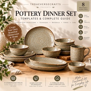 Pottery Templates for Slab Building | 8-Piece Dinnerware Set | Printable Ceramic Patterns | Clay Handbuilding PDF | Beginner Pottery Guide