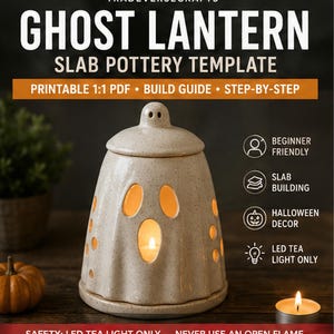 Ghost Lantern Pottery Template, Halloween Ceramic Lantern, Slab Pottery Pattern, Printable 1:1 PDF