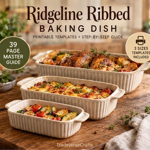Ribbed Baking Dish Pottery Template PDF, 3 Size Slab Ceramics Pattern, Printable Pottery Guide, Handmade Stoneware Bakeware