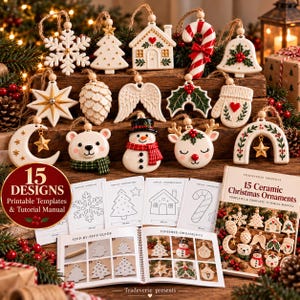 15 Ceramic Christmas Ornament Templates PDF, Pottery Holiday Decorations, Printable Clay Patterns, DIY Christmas Craft Guide