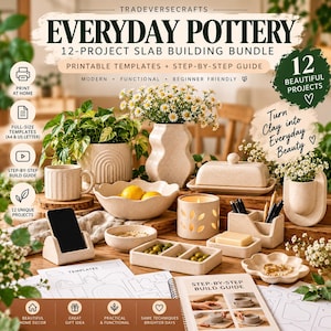 Pottery Templates Bundle, 12 Slab Building Projects, Handbuilding Clay Patterns, Ceramic Templates, Printable Pottery PDF, Beginner Guide