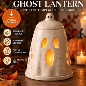 Ghost Lantern Pottery Template PDF, Ceramic Halloween Lantern Pattern, Slab Clay Tutorial, Printable Ghost Luminary DIY
