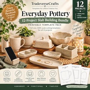 12 Pottery Templates PDF Bundle, 12 Slab Building Projects, Printable Ceramic Patterns, Beginner Pottery Guide, Digital Download