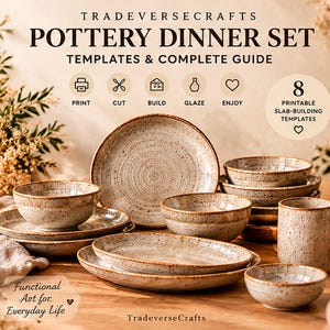Pottery Dinner Set Templates, 8 Piece Ceramic Slab Building Patterns, Printable Clay Templates, Handbuilding PDF, Beginner Pottery Guide