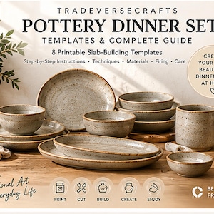 Pottery Dinner Set Templates, 8 Piece Slab Building Patterns, Printable Clay Templates, Ceramic DIY Guide