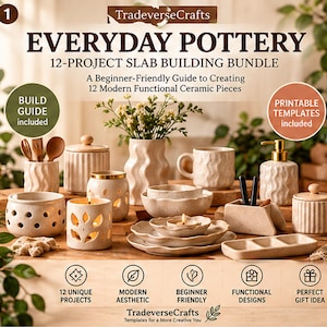 Paquete de 12 plantillas de cerámica en PDF, 12 proyectos de construcción con placas, patrones de cerámica imprimibles, guía de cerámica para principiantes, descarga digital.