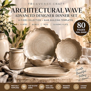 Szablony do naczyń ceramicznych Wave: 8-elementowe wzory do budowania z płyt ceramicznych, przewodnik po glinie do druku w formacie PDF