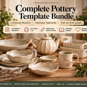 Pottery Templates Bundle, Handbuilding Clay Patterns, Ceramic Templates PDF, Slab Building Guides, Teapot, Dinnerware & Baking Dish Projects