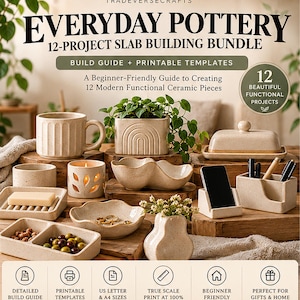 Pottery Templates Bundle, 12 Slab Building Projects, Handbuilding Clay Patterns, Ceramic Templates, Printable Pottery PDF, Beginner Guide