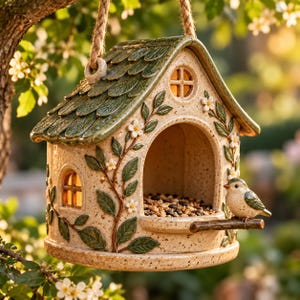 Plantilla de cerámica para comedero de pájaros, patrón de arcilla para construcción DIY, PDF imprimible para casita de pájaros, comedero de jardín para construir a mano