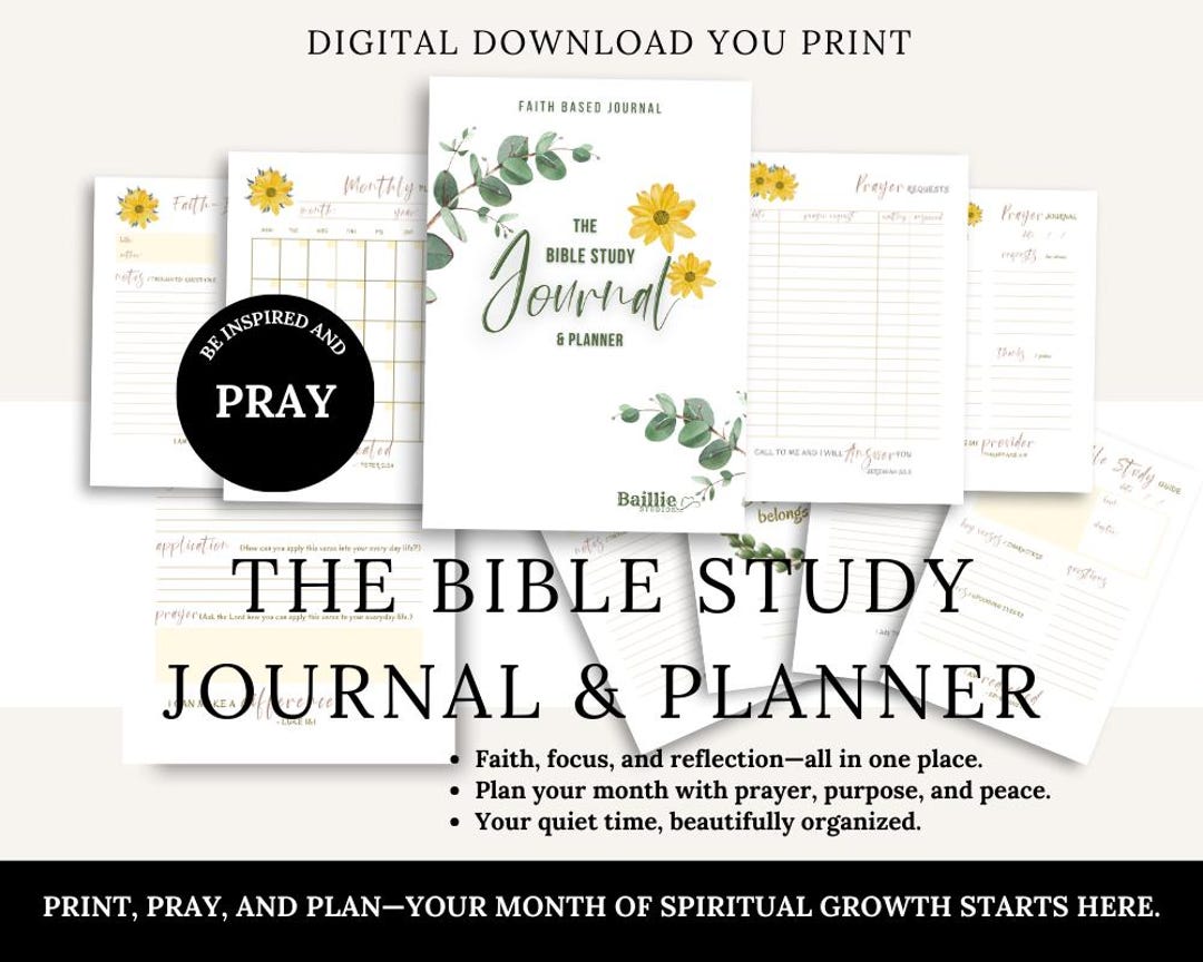 Faith-based Bible Study Journal & Monthly Planner | Christian Prayer ...