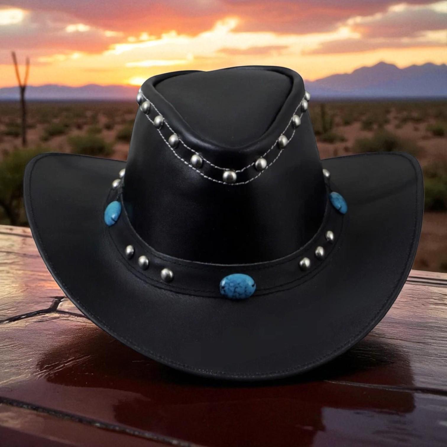 Stetson Black Cowboy Hat with turquoise accents Embossed Leather Hat Band- Women main image 4