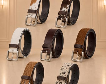 Cinturón de piel de vaca hecho a mano a medida para ti | Cinturón western de piel con pelo de primera calidad | Regalo personalizado