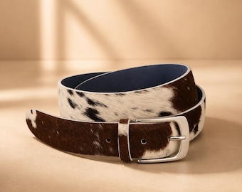 Custom Handmade Cowhide Leather Belt For You | Premium Western Hair On Leather Belt | Personalized Gift