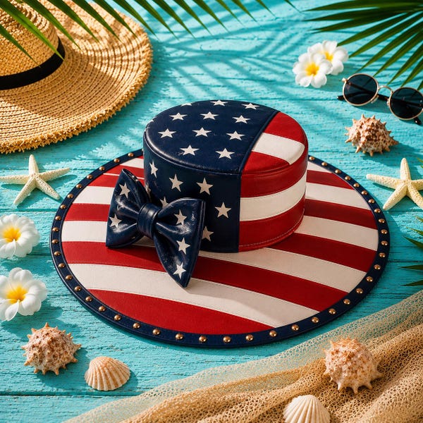 USA Flag Wide Brim Hat Women Patriotic Leather Hat 4th July Outfit