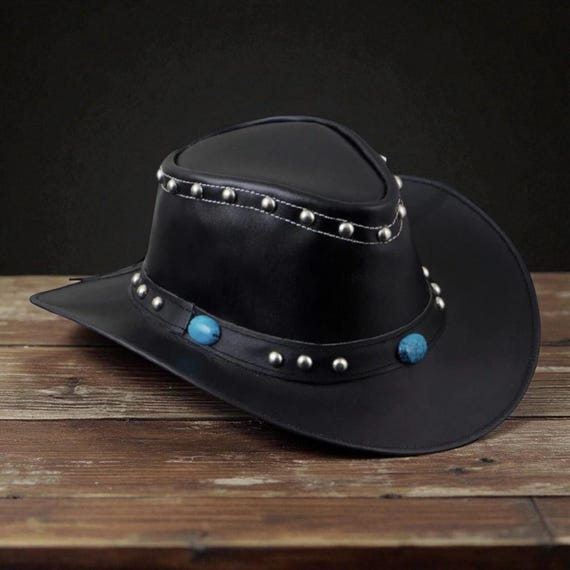 Black Wide-Brim Hat with Silver Studs Black Velvet Cowboy Fedora Hat – Western Fedora With Silver  main image 3