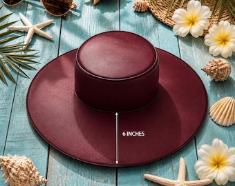 Wide Brim Leather Hat Custom Color Western Fedora Unisex Luxury Hat