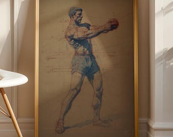Vintage Anatomy Drawing: Athletic Man, Technical Sketch Art Print