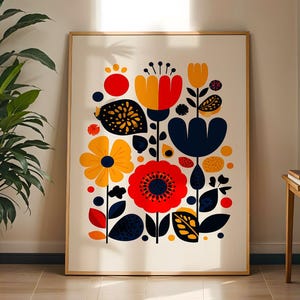Mid-Century Modern Floral Print: Scandinavian Botanical Wall Art
