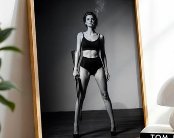 セクシーな女性の写真アート、スモーキングガンのファッションプリント、モダンな写真スタイルの装飾
