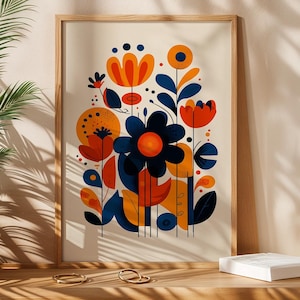 Mid Century Modern Floral Print: Retro Scandinavian Wall Art Poster