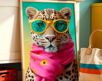 Pop Art Leopard Poster: Stylish Animal Print with Sunglasses (Digital Download)