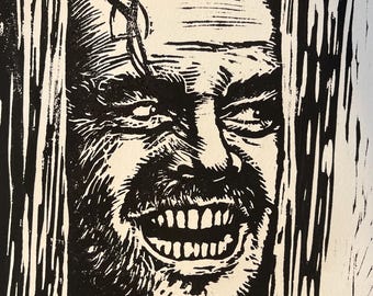 オリジナルリノカット版画 – 「Here’s Johnny」 – 手刷り限定版ホラーアート
