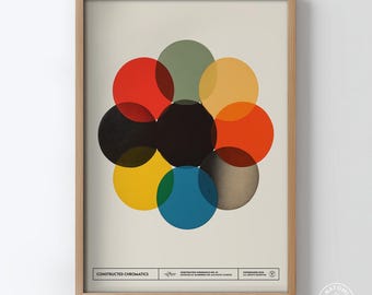 Geometric Color Circles Wall Art, Bauhaus Inspired Modern Abstract Print