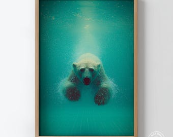 ホッキョクグマのウォールアート - 水中動物ポスター、北極の野生動物プリント、モダンな自然インテリア