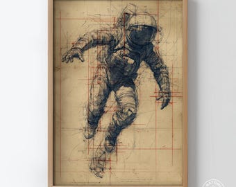 宇宙飛行士の設計図ポスター – ミニマルなSFウォールアート