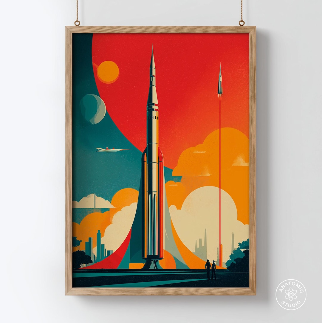 Retro Poster Space Rocket Mid Century Sci-fi Wall Art Futuristic Travel ...
