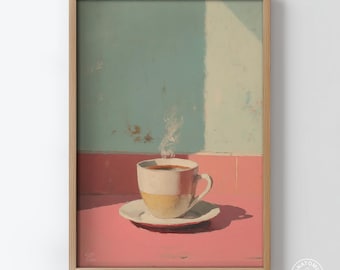Minimalist Coffee Cup Art Print: Pastel Kitchen Wall Decor