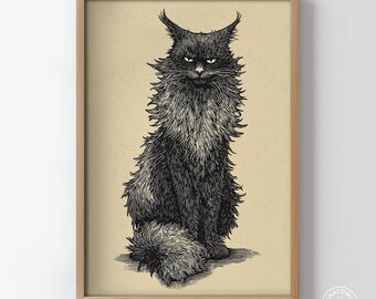 ヴィンテージ黒猫イラスト – ゴシック線画（デジタルダウンロード）