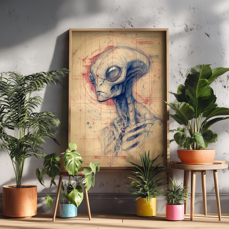 Alien Anatomy Sketch | Sci-fi Wall Art | Vintage Extraterrestrial ...