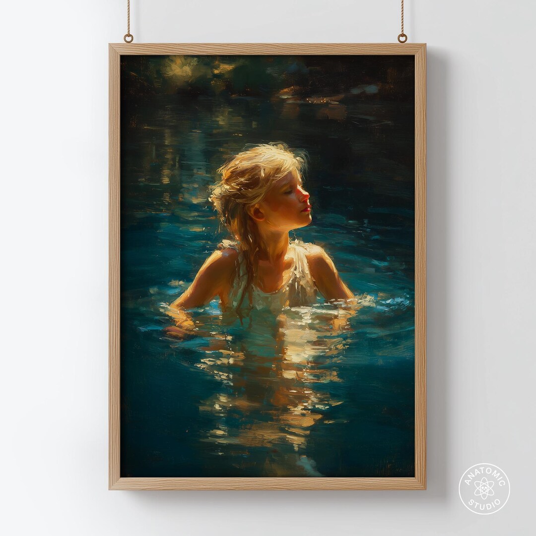 Girl in Water Art Print – Oil Painting Pprtrait - Etsy