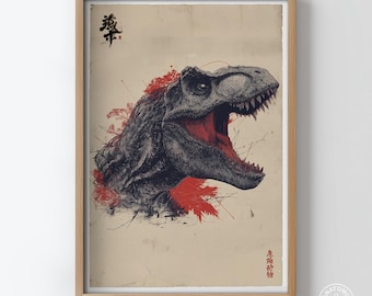 T-Rex恐竜アートプリントイラスト先史時代の壁装飾コレクターや恐竜愛好家へのギフト