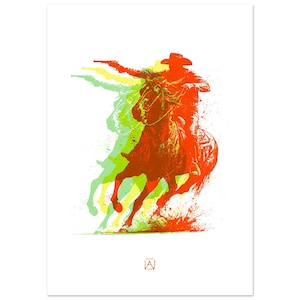 Impression abstraite de cow-boy : art coloré de cavalier du Far West