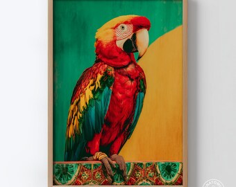 Poster Papagei | Bunter Vogel Wand Kunst | Tropischer Tierdruck | Modernes exotisches Wohnkultur