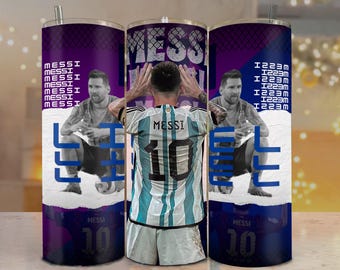 Diseño de vaso térmico de Lionel Messi: Fanático del fútbol argentino PNG (Descarga digital)