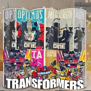Transformers Tumbler Wrap PNG: Optimus Prime, Megatron, Bumblebee (Digital Download)