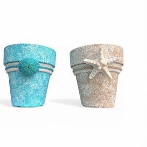 Juego de macetas con forma de concha marina / Macetas costeras / Decoración playera